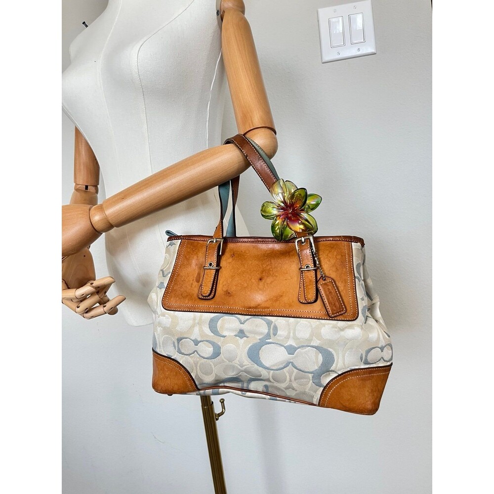 Coach Signature C Monogram Leather Trim Satchel Handbag